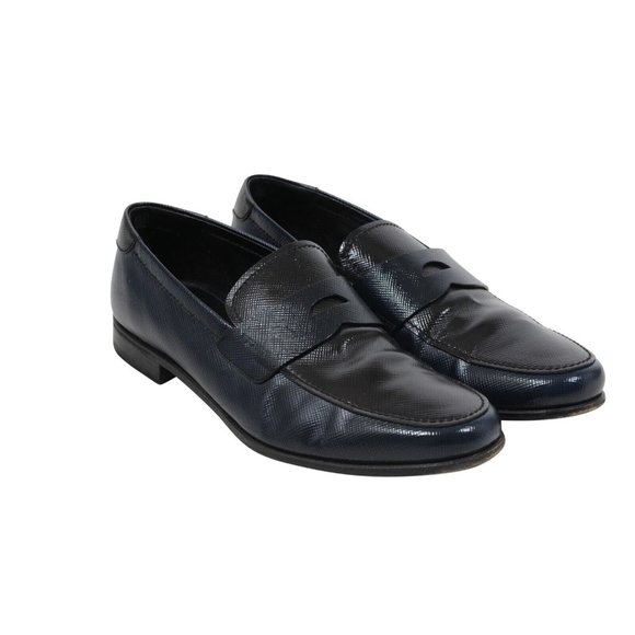 Prada Mens Penny Loafers US11 UK10 Navy Blue Black Saffiano Leather Slip Ons - Picture 1 of 8